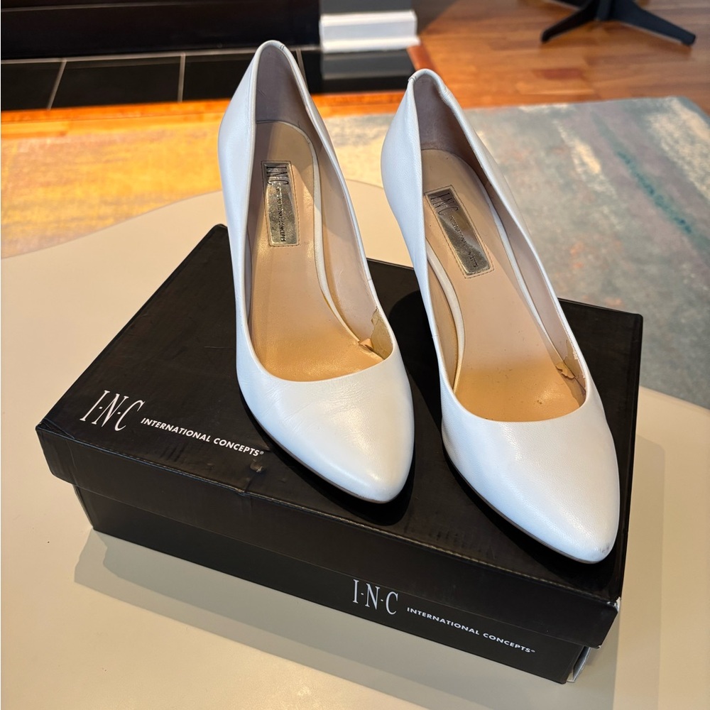 INC International Concepts Women's Classic Bright White Heels, 3”